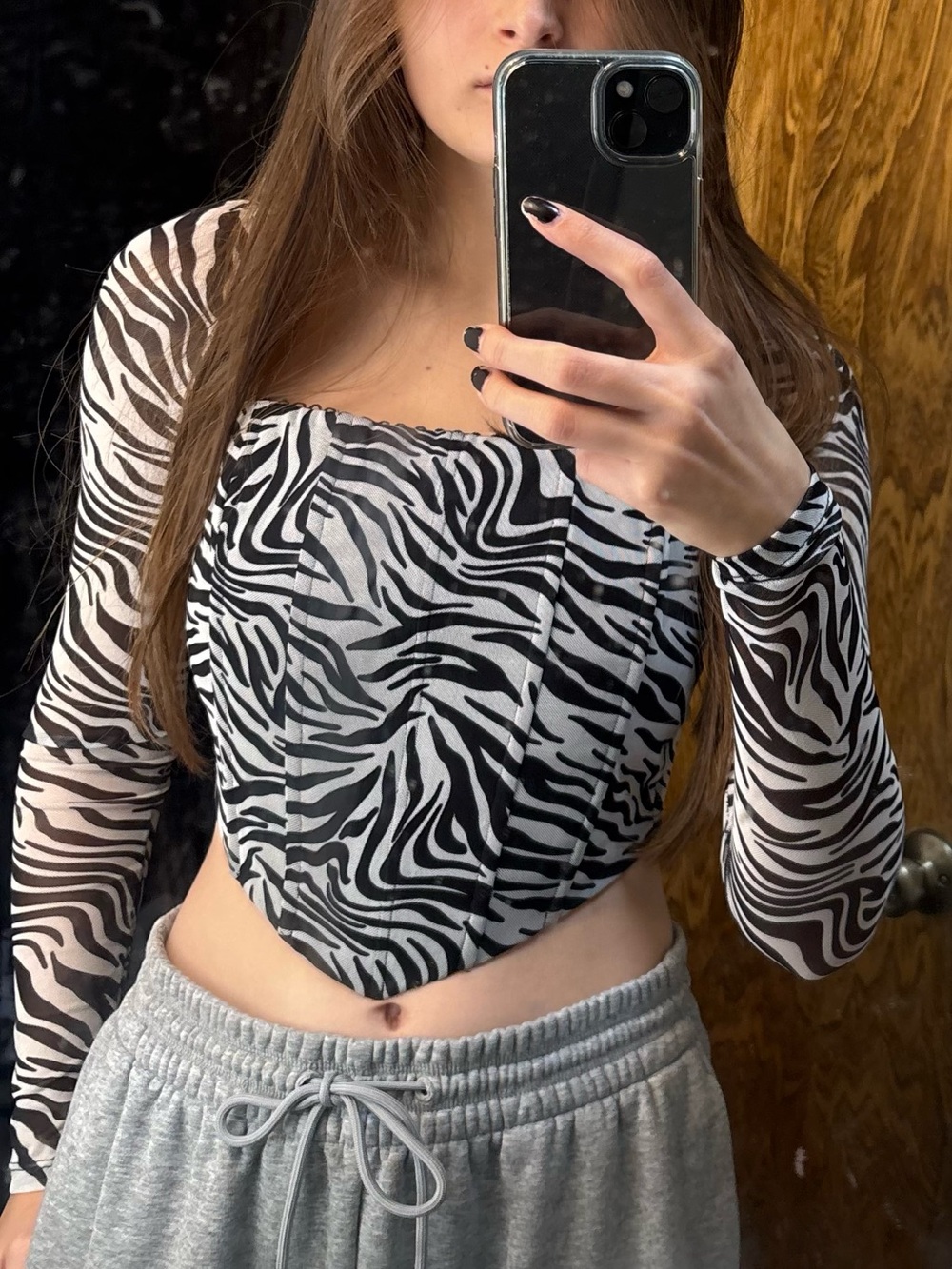Princess Polly Black & White Zebra Mesh Corset Crop Top | size S/2 | 🖤🦓
